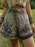 European And American Retro Floral Print Casual Womens Shorts