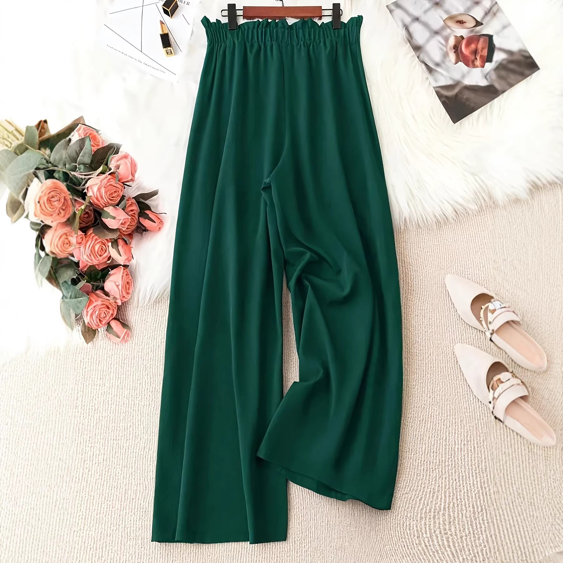 Summer Beach Solid-Color Plus-Size Loose Wide-Leg Pants
