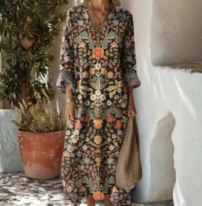 Lady's Linen Long-sleeved Dress