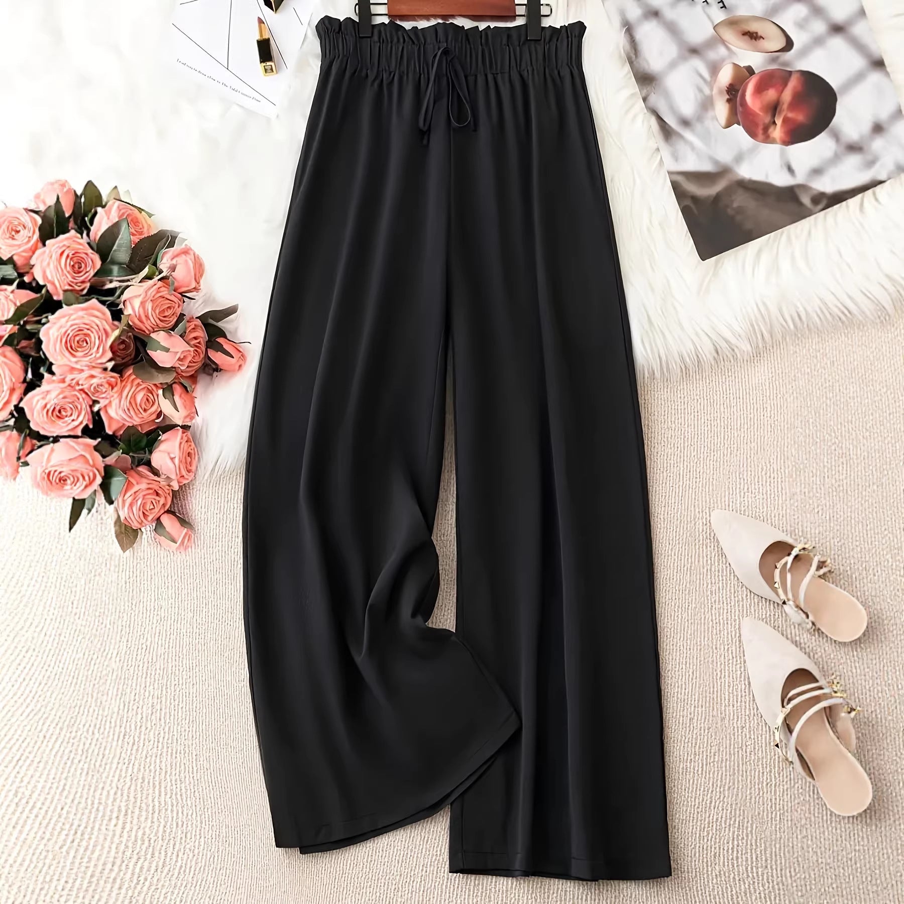 Summer Beach Solid-Color Plus-Size Loose Wide-Leg Pants