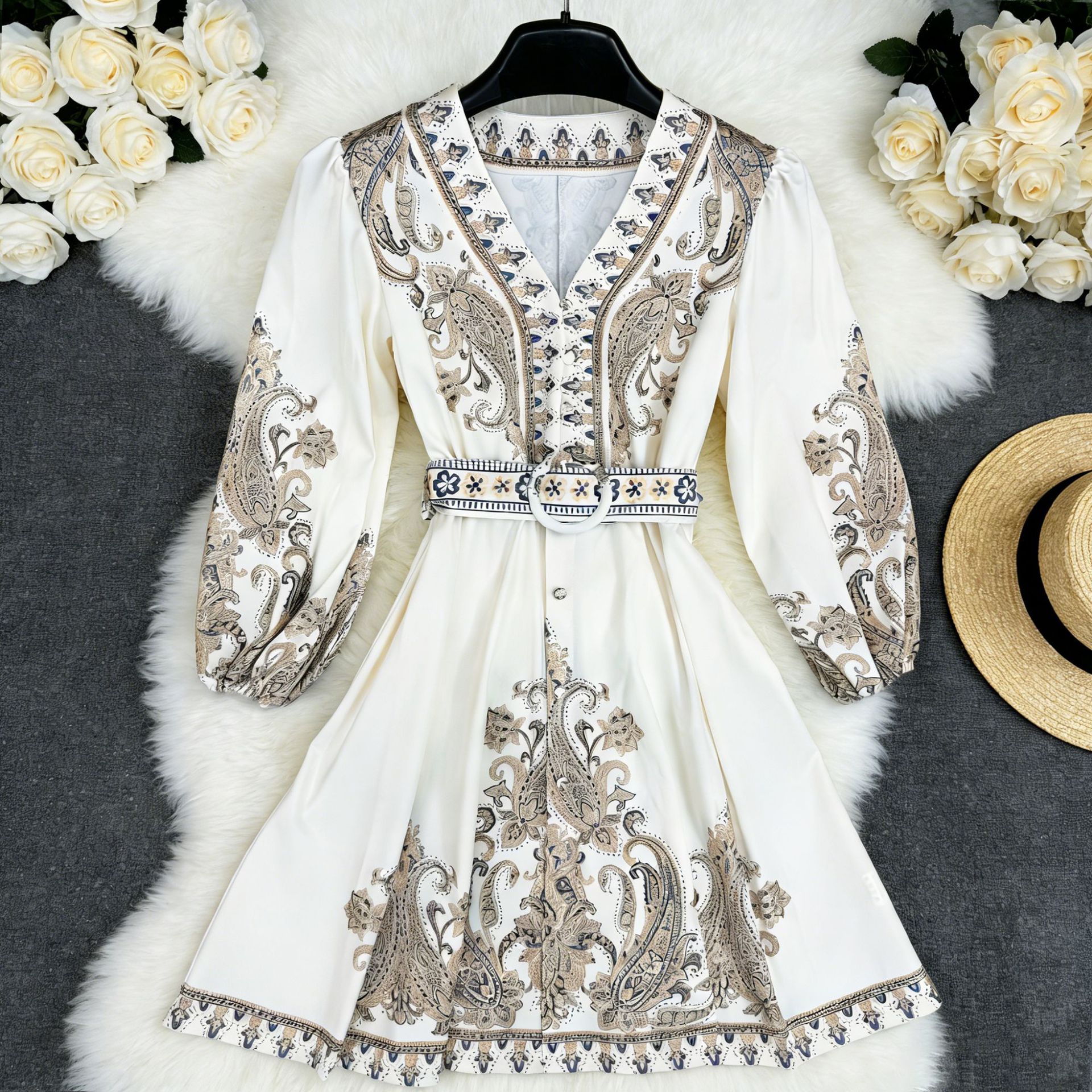 Womens Holiday-Style Casual Printed Dress