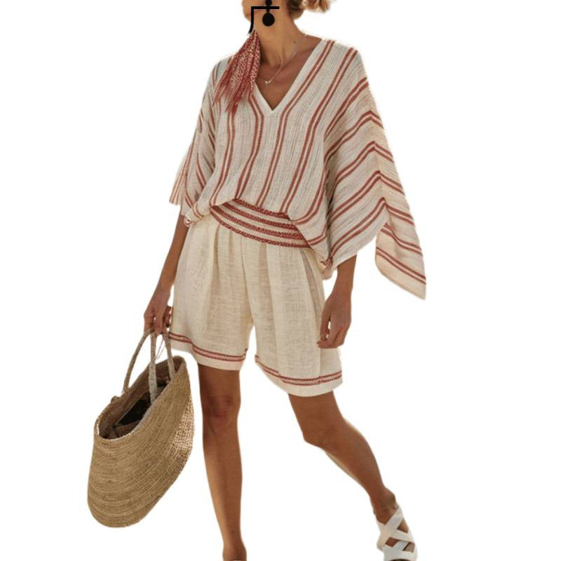 Womens Summer Loose Casual All-Match V-Neck Printed Top