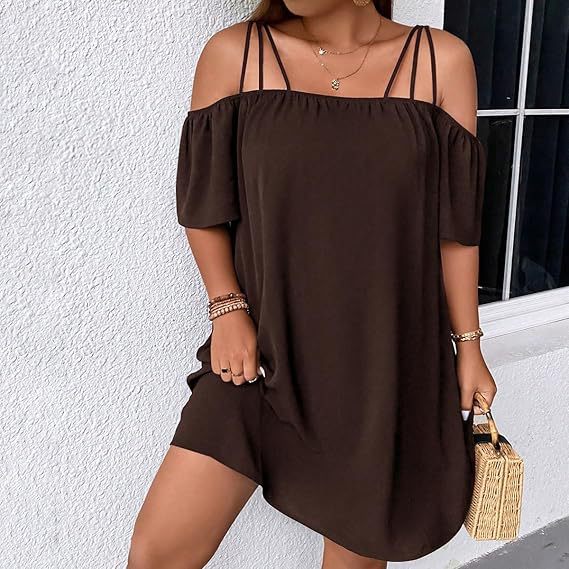 European And American Women's Solid-Color Off-Shoulder Fashion Dress