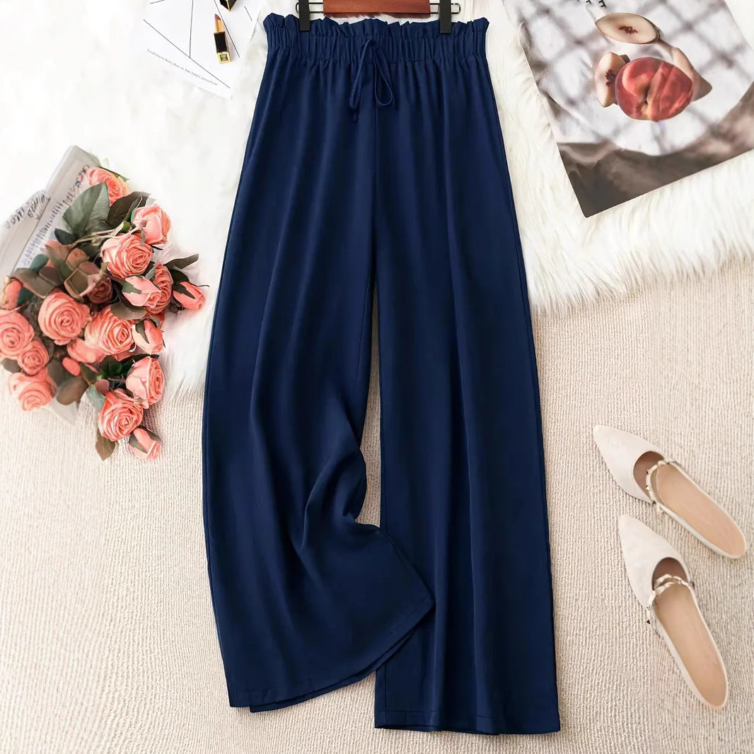 Summer Beach Solid-Color Plus-Size Loose Wide-Leg Pants