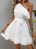 Elegant Off-Shoulder Irregular White Womens Dress