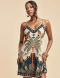 European And American-style Tropical Print V-Neck Slip Dress