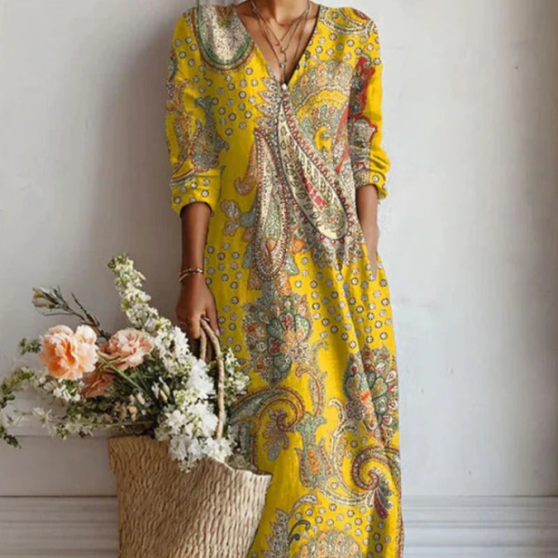 Lady's Linen Long-sleeved Dress