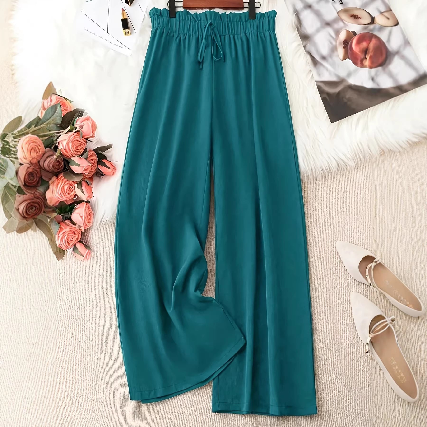 Summer Beach Solid-Color Plus-Size Loose Wide-Leg Pants