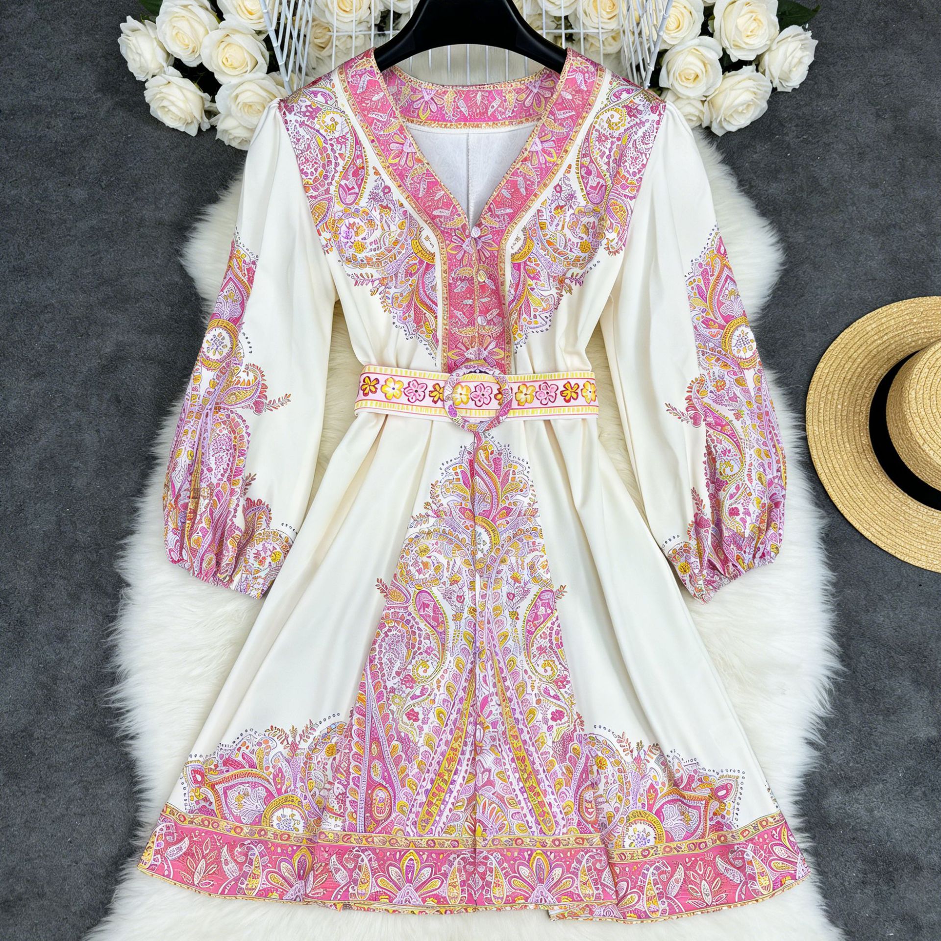 Womens Holiday-Style Casual Printed Dress